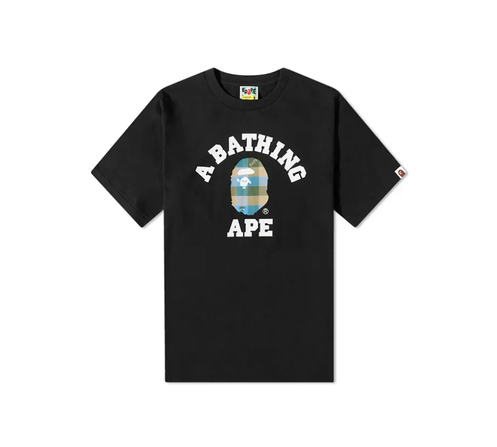 A Bathing Ape Block Check College T-Shirt C - Black & Beige