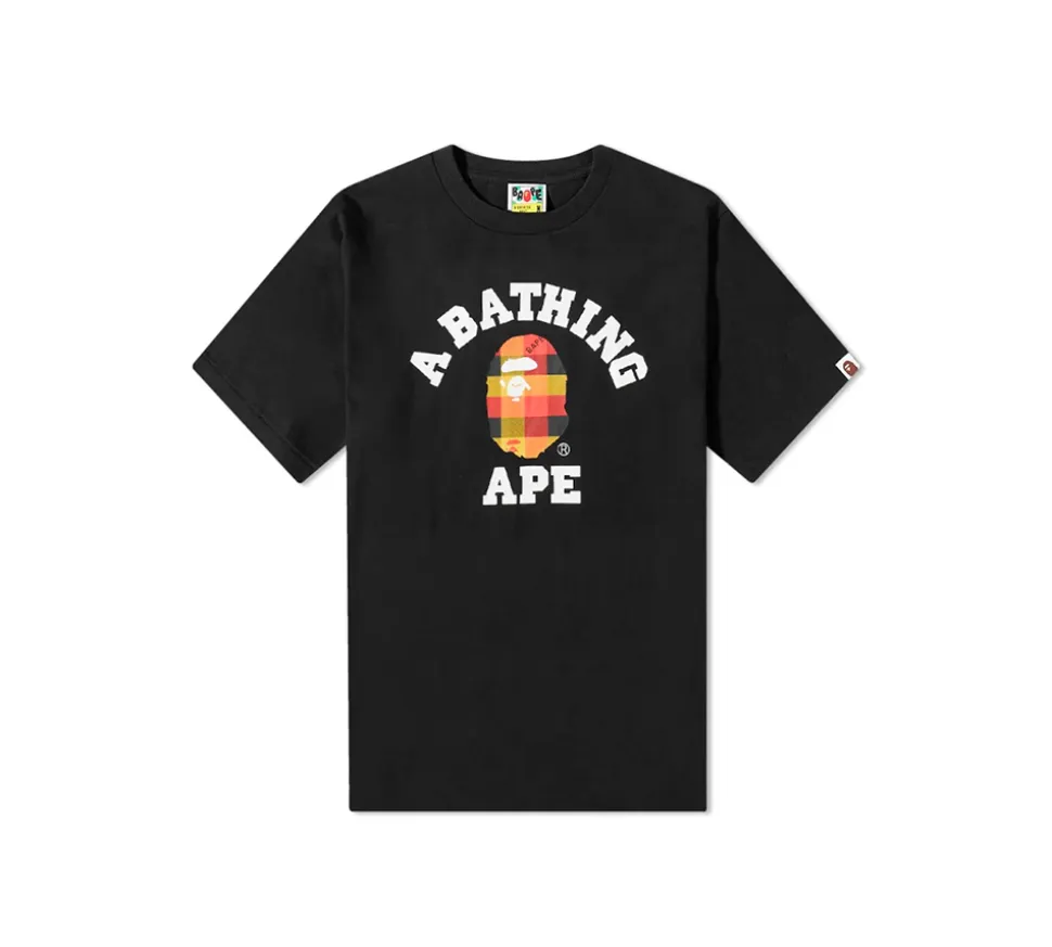 A Bathing Ape Block Check College T-Shirt C - Black & Red