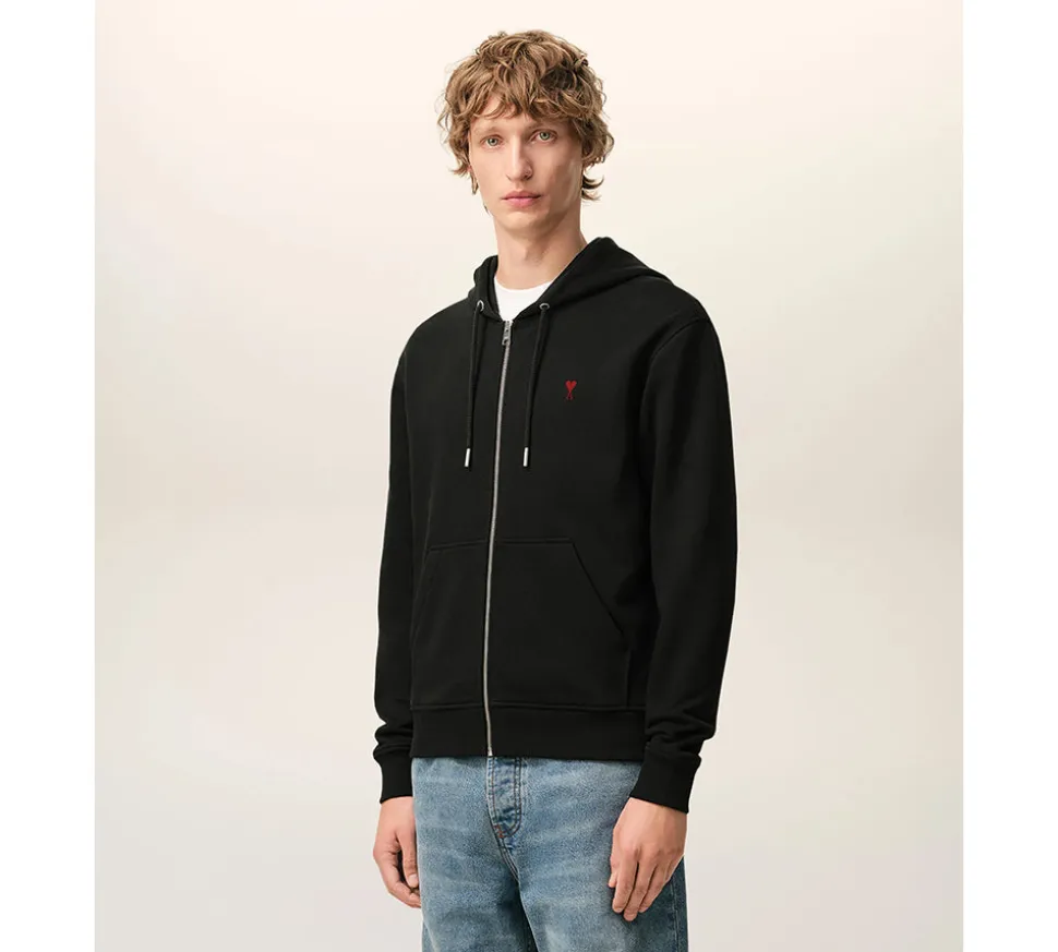 Ami De Coeur Cotton Zipped Hoodie - Black Red