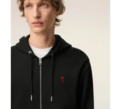 Ami De Coeur Cotton Zipped Hoodie - Black Red