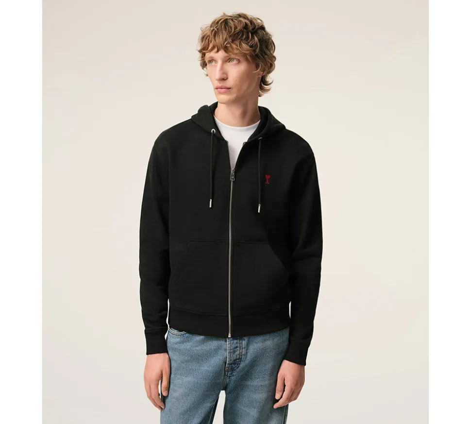 Ami De Coeur Cotton Zipped Hoodie - Black Red