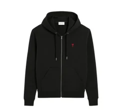 Ami De Coeur Cotton Zipped Hoodie - Black Red