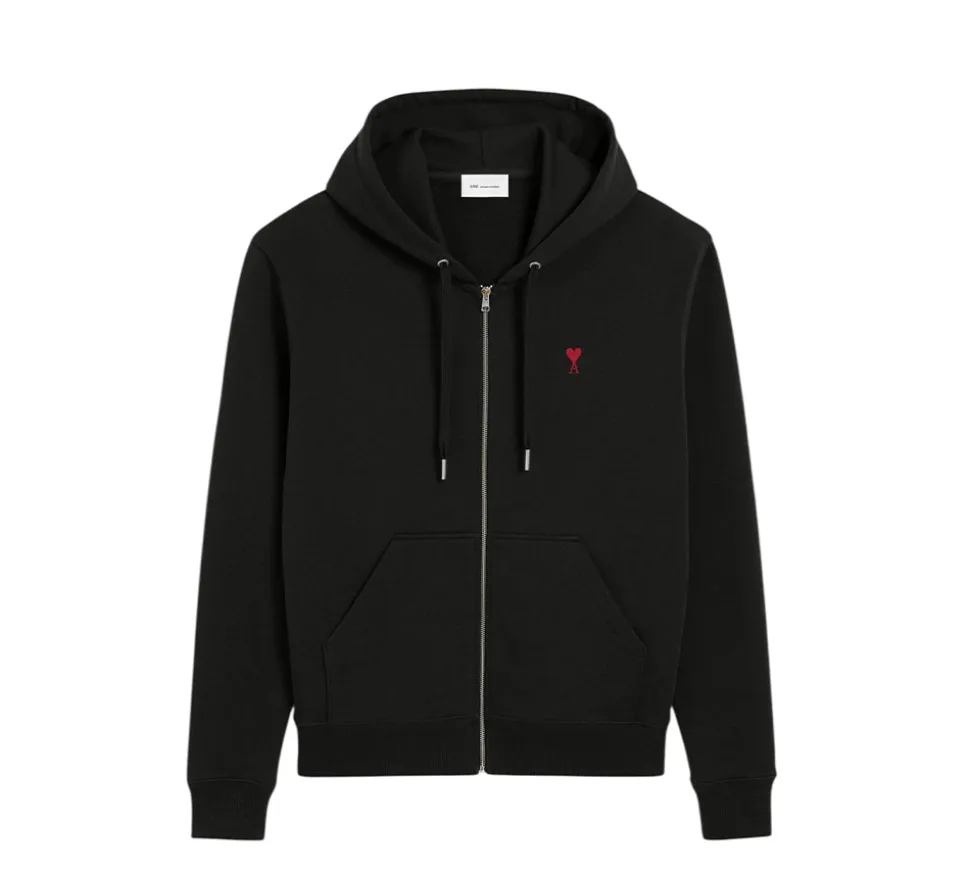 Ami De Coeur Cotton Zipped Hoodie - Black Red