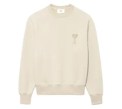 Ami Paris Ami De Coeur Tonal Boxy Fit Crewneck - Beige