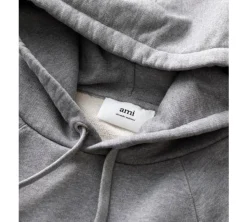Ami Paris Small Red Ami De Coeur Hoodie - Heather Grey