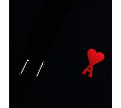 Ami Paris Small Red Ami De Coeur Hoodie - Black