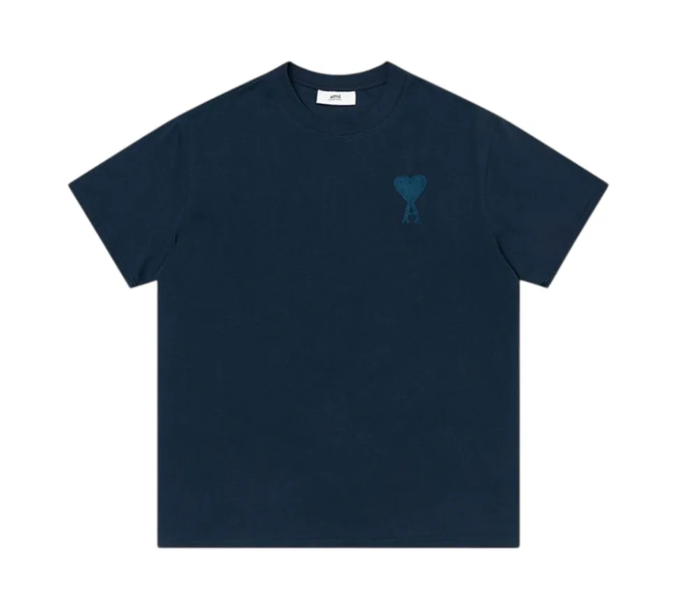 AMI Paris Tonal Ami de Coeur Embroidered T-shirt - Navy
