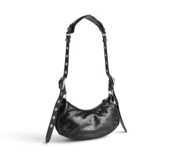 Balenciaga Le Cagole Shoulder Bag XS w/ Cardholder - Black Arena lambskin aged-silver hardware