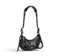 Balenciaga Le Cagole Shoulder Bag XS w/ Cardholder - Black Arena lambskin aged-silver hardware