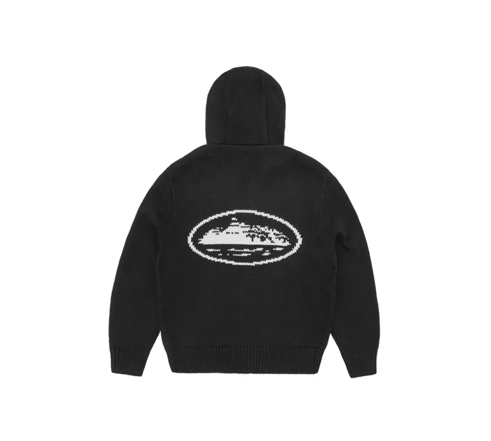 Corteiz Alcatraz Heavy Knit Zip Hoodie - Black