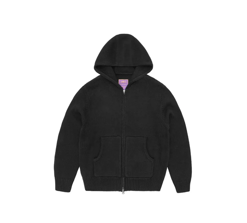 Corteiz Alcatraz Heavy Knit Zip Hoodie - Black