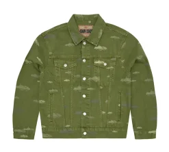 Corteiz Alcatraz Pattern Denim Jacket - Khaki