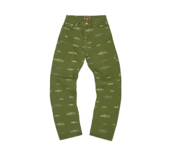 Corteiz Alcatraz Pattern Denim Jeans - Khaki