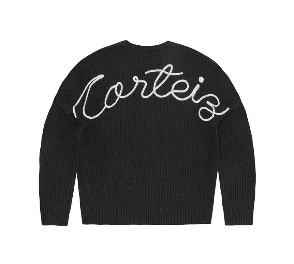 Corteiz Crochet Applique Knit Sweater - Black