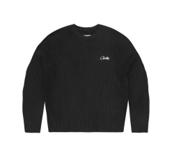 Corteiz Crochet Applique Knit Sweater - Black