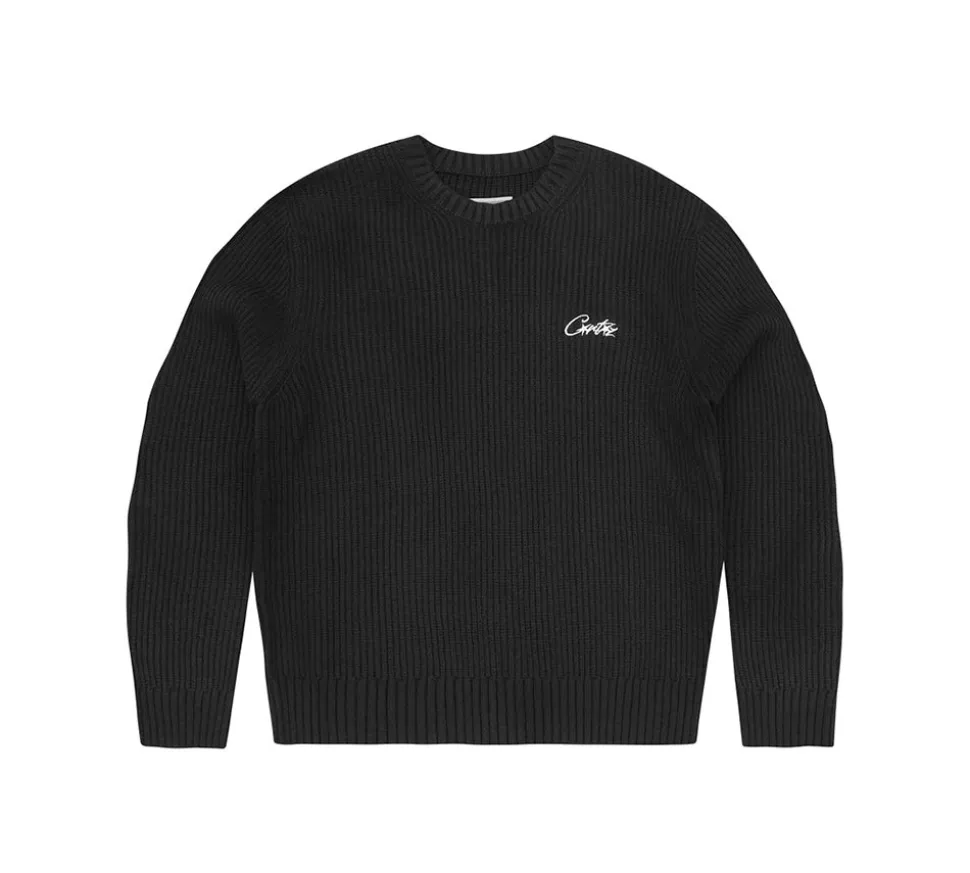 Corteiz Crochet Applique Knit Sweater - Black