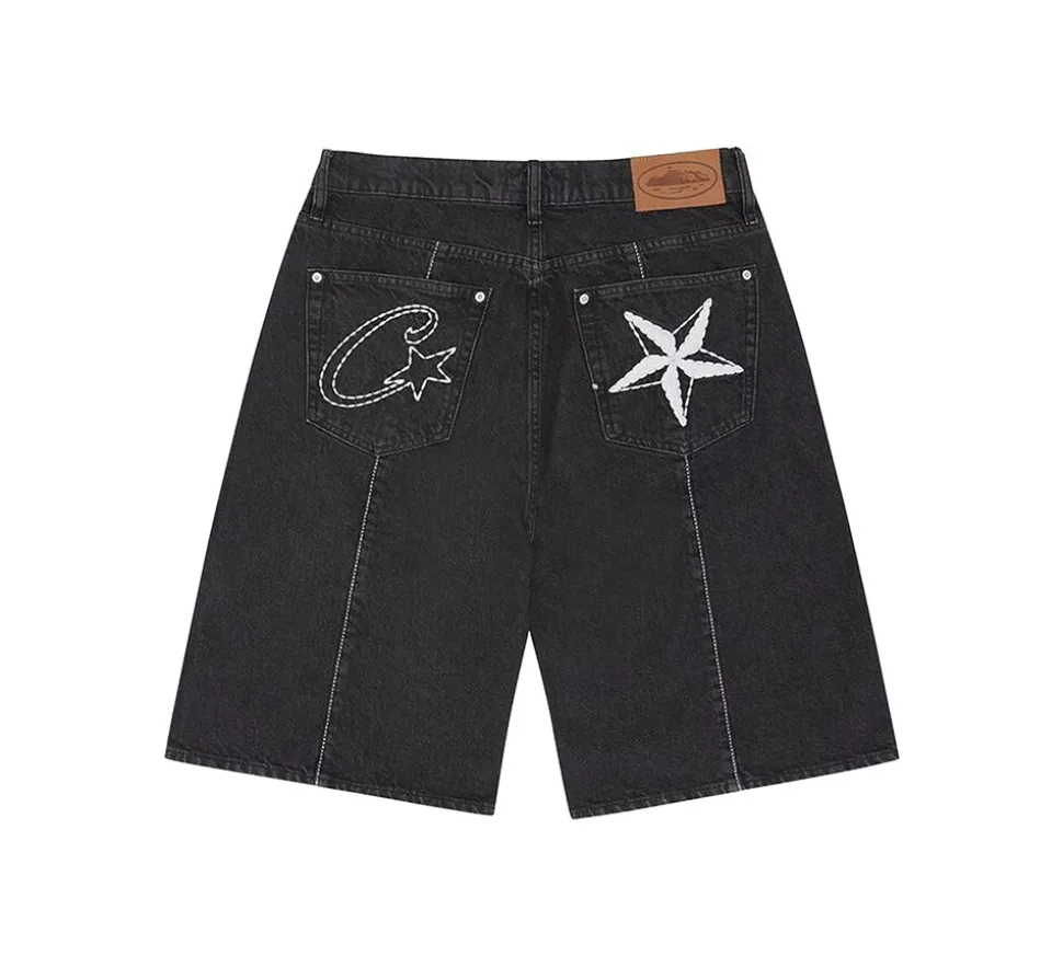 Corteiz C-Star Denim Shorts - Black