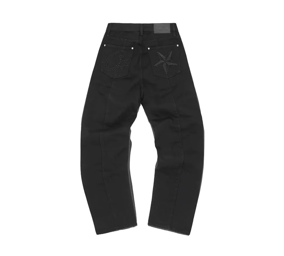 Corteiz C-Star Stitch-Down Denim Jeans - Triple Black