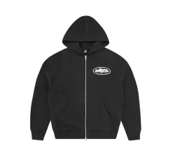 Corteiz Island Puff Print Zip Hoodie - Black