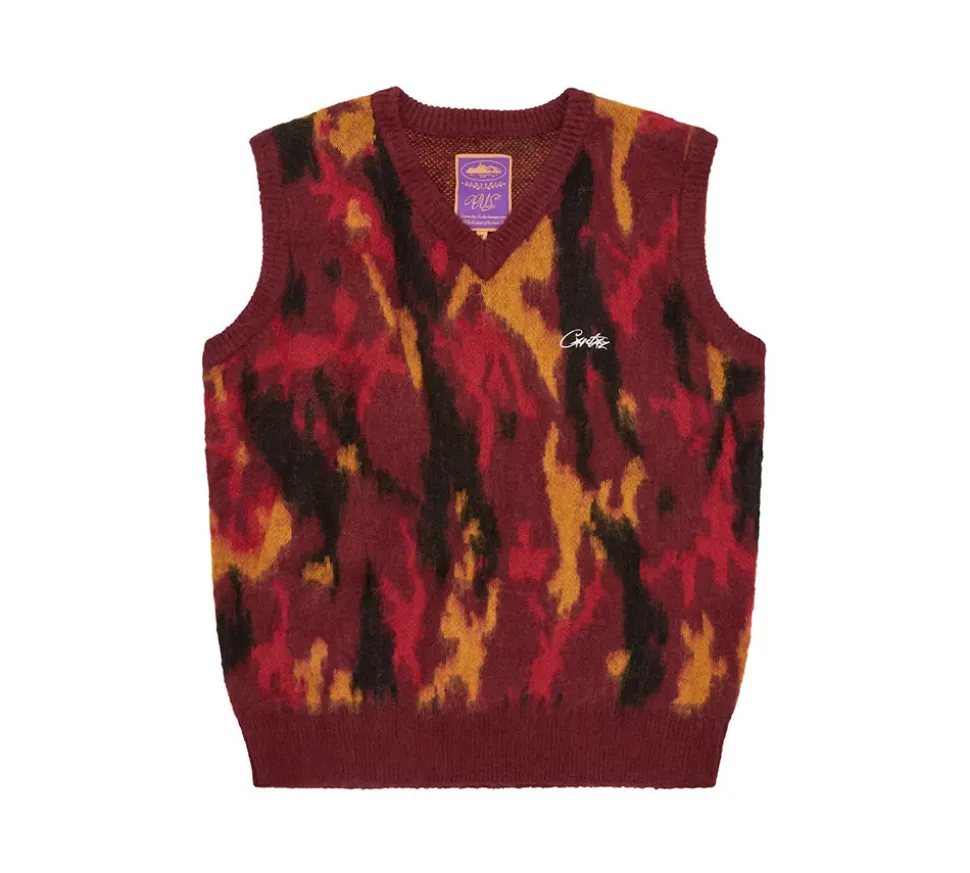 Corteiz Mohair Knit Vest - Red Camo