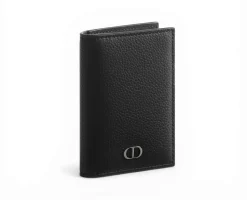 Dior CD Icon Bifold Card Holder - Black Grained Calfskin