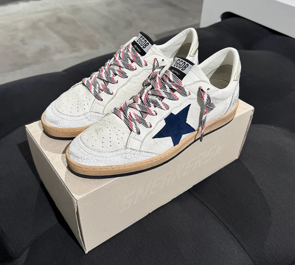 Golden Goose Ball-Star Leather Sneakers White/Twilight Blue (USADO) - 41