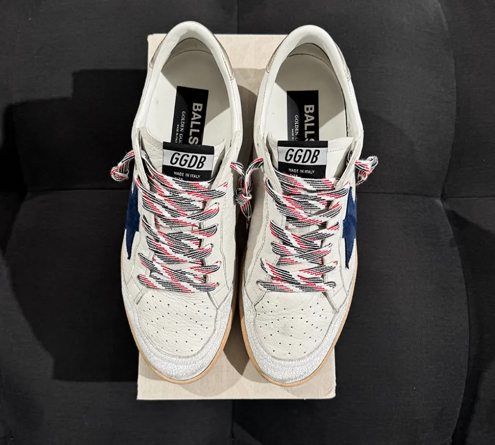 Golden Goose Ball-Star Leather Sneakers White/Twilight Blue (USADO) - 41