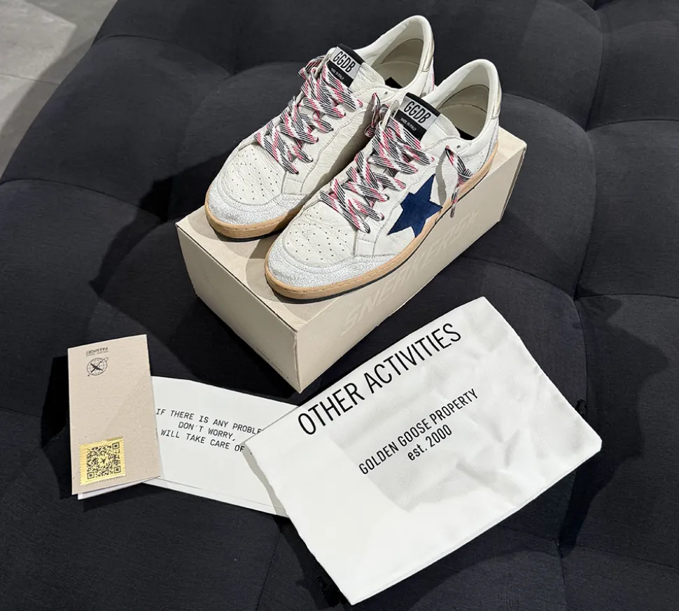 Golden Goose Ball-Star Leather Sneakers White/Twilight Blue (USADO) - 41