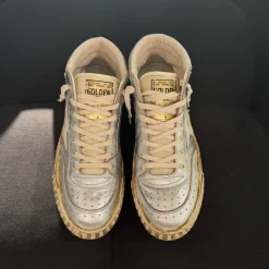 Golden Goose Mid Star leather with ivory star (42) - silver metallic (USADO, caixa suplente)