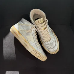 Golden Goose Mid Star leather with ivory star (42) - silver metallic (USADO, caixa suplente)