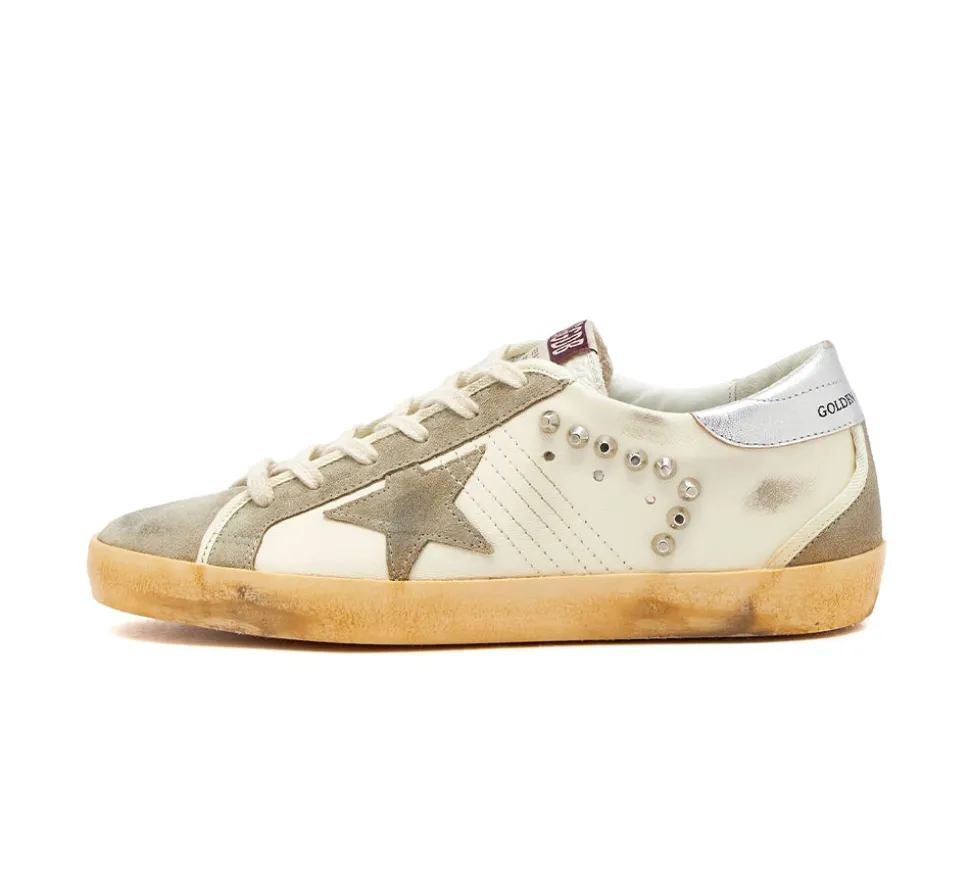 Golden Goose Super-Star - Studded Beige Taupe Silver