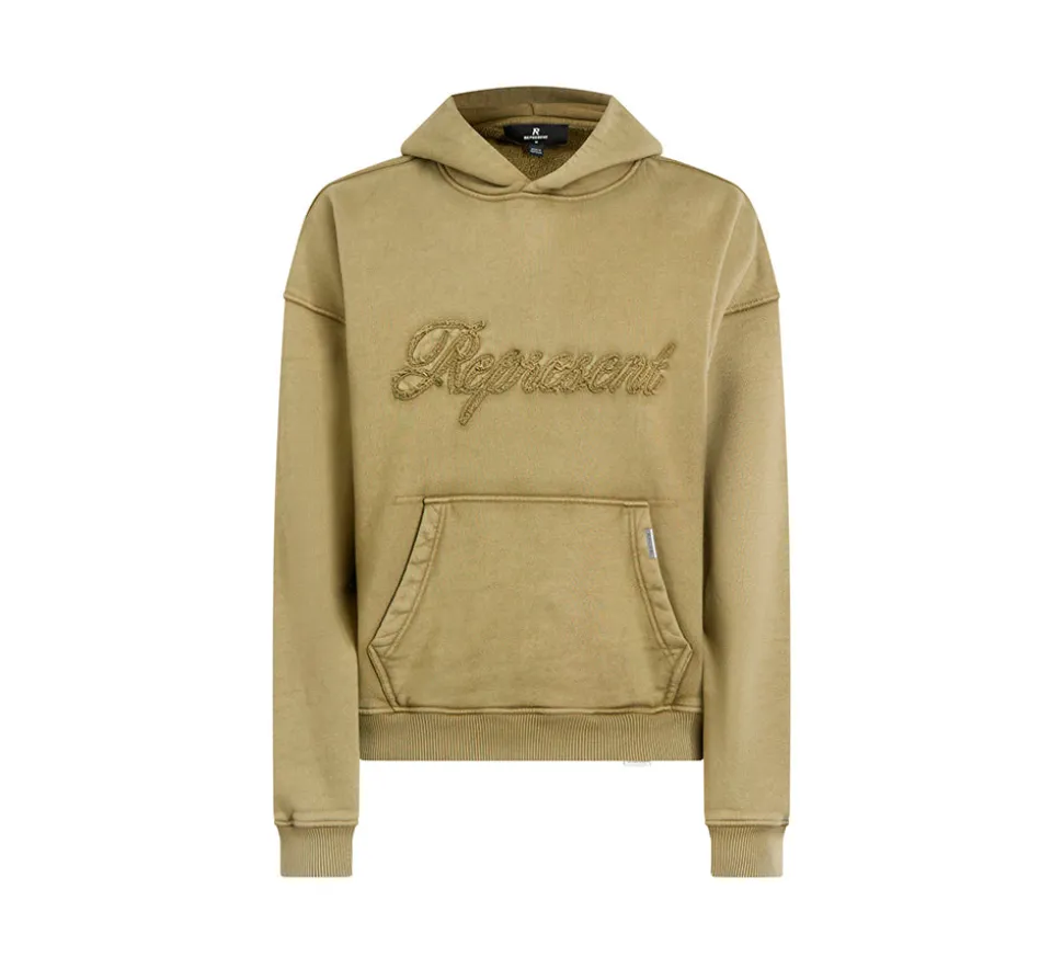 Hoodie Represent Reverse Appliqué Logo - Green