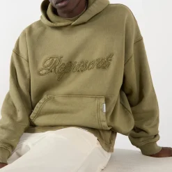 Hoodie Represent Reverse Appliqué Logo - Green