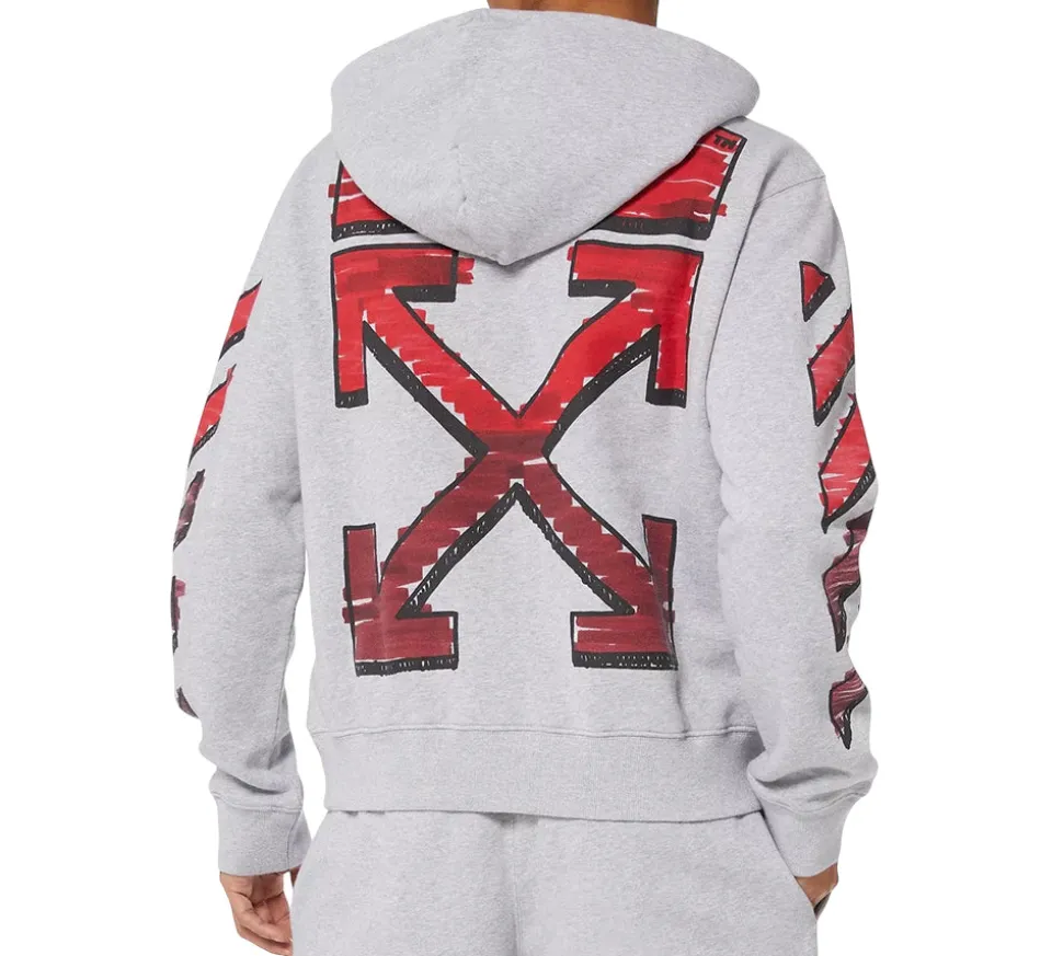 OFF-WHITE Marker Hoodie - Grey/Red