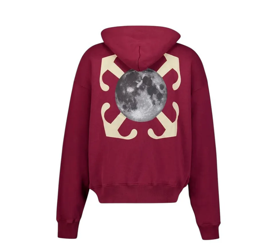 Off-White Moon Arrow Cotton Hoodie - Bordeaux