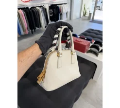 Prada Promenade mini Saffiano leather bag w/ printed silk twill scarf 55 - Chalk White (USADO)