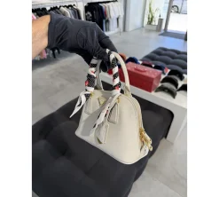 Prada Promenade mini Saffiano leather bag w/ printed silk twill scarf 55 - Chalk White (USADO)