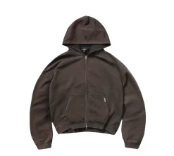 Represent Initial Boxy Zip Through Hoodie - Coffee