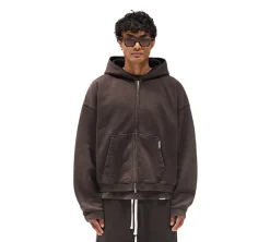 Represent Initial Boxy Zip Through Hoodie - Coffee