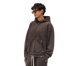 Represent Initial Boxy Zip Through Hoodie - Coffee