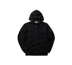 Stone Island Brushed Organic Cotton Fleece Zip Up Hoodie - Black