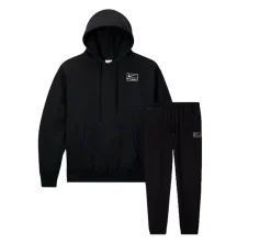 Stussy x Nike Stone Washed Fleece Set - Black (Hoodie + Sweatpants)