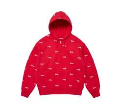 Supreme Repeat Script Zip Up Hooded Sweatshirt - Red