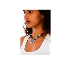 TwoJeys &&™ Blue Melted Stars Necklace - 12 microns silver plated chain w/ Stained-glass beads
