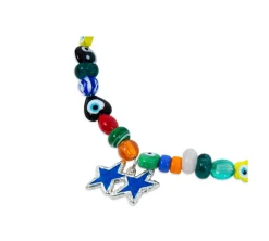 TwoJeys &&™ Blue Melted Stars Necklace - 12 microns silver plated chain w/ Stained-glass beads
