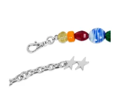TwoJeys &&™ Blue Melted Stars Necklace - 12 microns silver plated chain w/ Stained-glass beads
