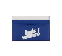 Virgil Abloh Cowhide Everyday LV Double Card Holder - Blue and White